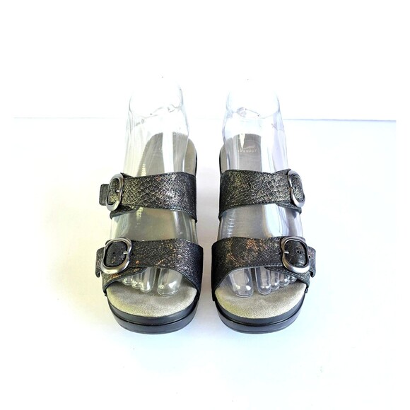 DANSKO Sophie Sandals Metallic Python Leather Sz 37 6.5 7 Black Sparkly Comfort - Picture 14 of 14
